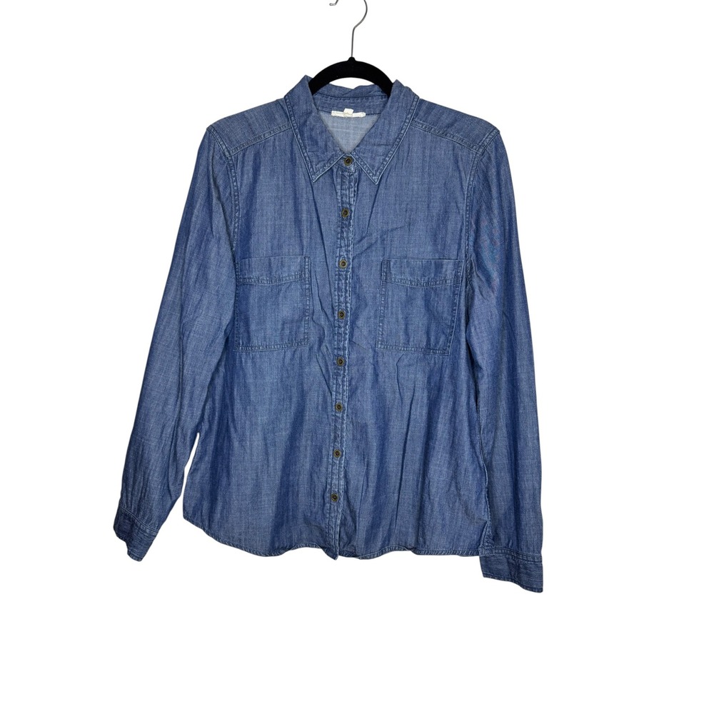 Eileen Fisher Blue Tencel Cotton Chambray Button Down Shirt Medium